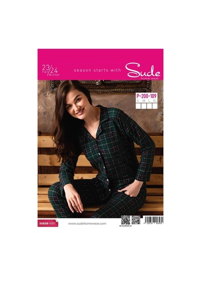 Sude P-200-109 Süet Gömlek Ekose Kadın Pijama Takımı Çok Renkli
