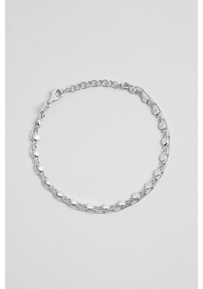 So Chic Modern Tasarım 18 Ayar Beyaz Altın Kaplama 18 Cm Gümüş İkili Bileklik Rodyum