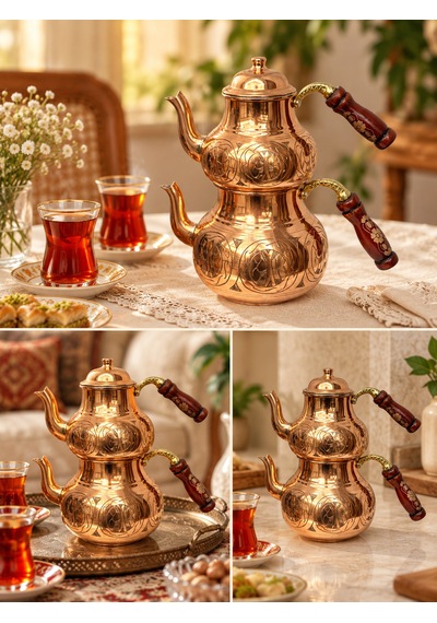 Aura Copper Ağır El İşlemeli Kalın Bakır Çaydanlık Takımı 1,2 Mm 27 Cm Bakır Parlak/ac-cy-032
