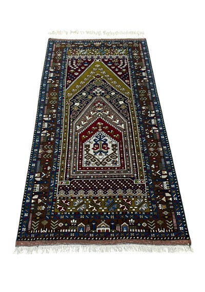 El Dokuma Sıfır Koleksiyonluk Yahyalı Halısı 117x225 Kök Boya %100 Yün Halı Renkli