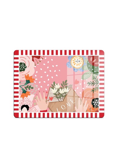 2'li Cam Kesme Tahtası Ve Sunumluk Karışık Renkli Love Desenli 20 X 30 Cm Ve 25 X 35 Cm Çok Renkli