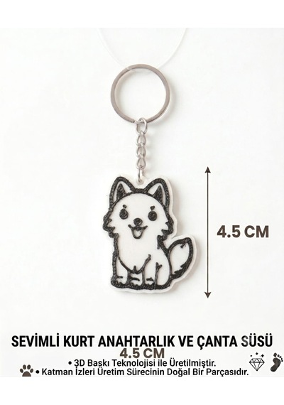 Sevimli Kurt Anahtarlık & Çanta Süsü Siyah - Beyaz