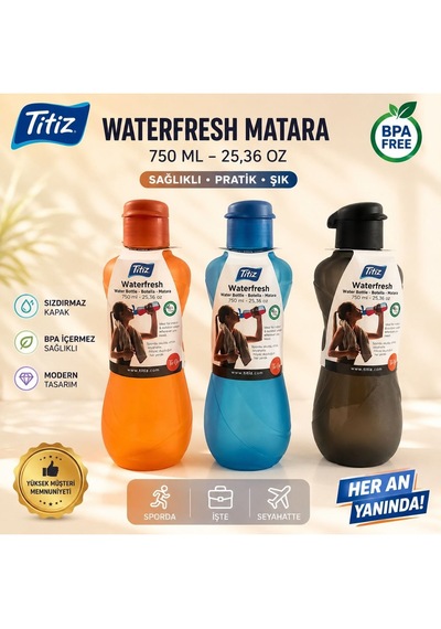 Renkli Suluk Matara 750 Ml Kokusuz Suluk, Okul Suluğu, Spor Suluğu, Plastik Suluk Siyah