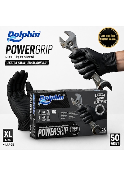 Dolphin Nitril Powergrip Ekstra Kalın Elmas Dokulu İş Eldiveni Xl 50'li Paket