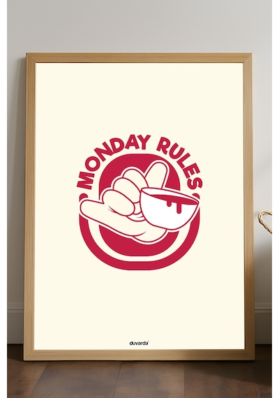 Monday Rules Ahşap Çerçeveli Poster, Dekoratif Mutfak Duvar Tablosu