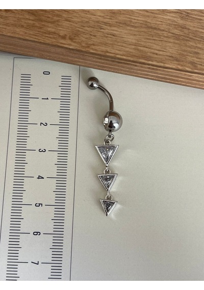 316 L Cerrahi Çelik Standart 10 Mm Baget Taşlı Sallantılı Üçgen Model Göbek Piercingi Pembe