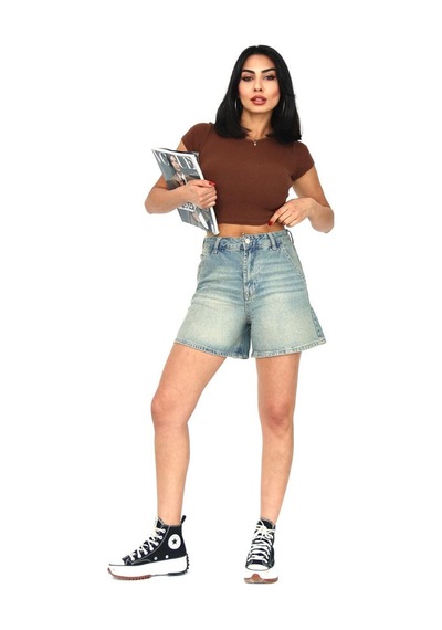Tint Wash Denim Mini Şort Mavi