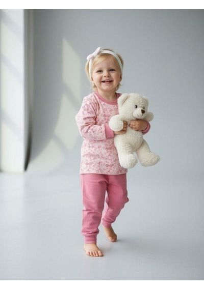 Zekids Kız Çocuk Pamuklu Çiçek Desenli Yumuşak Dokulu Pijama Takımı-16852 Pembe