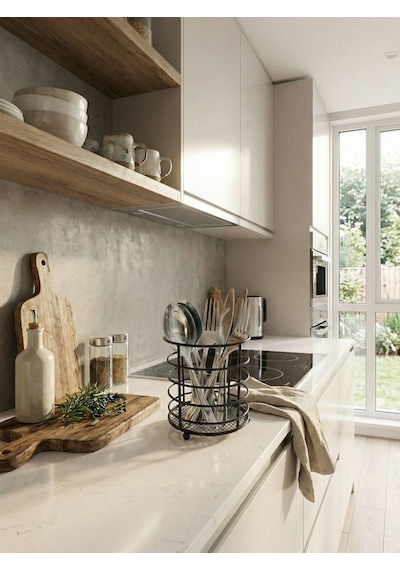 Orret Home Metal Masa Ve Tezgah Üstü Dikey Kaşıklık Ve Kalemlik Siyah Çok Amaçlı Organizer, Mutfak Kaşıkl