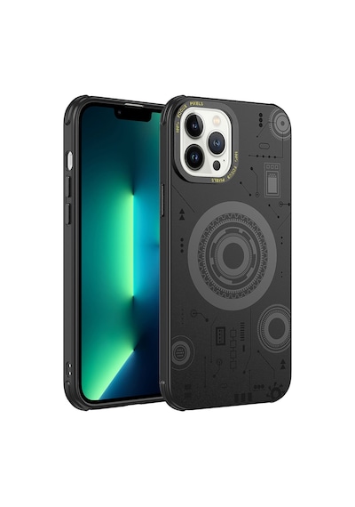 Zeyline Apple Uyumlu iPhone 13 Pro Max Zore Wireless Şarj Özellikli Desenli Hot Kapak-siyah