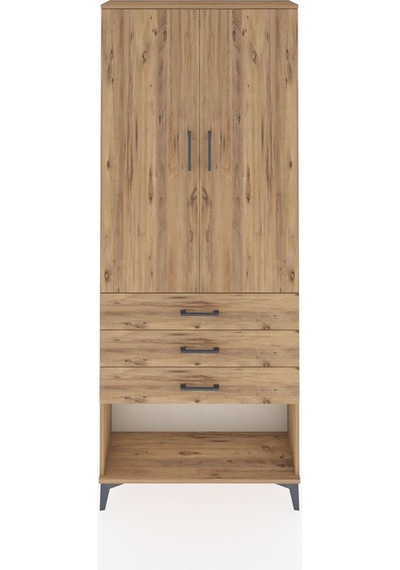 Arges Dolap 2 Raflı 3 Çekmeceli Tek Askılı 88x30x221 Çam-çam Atlas Çam