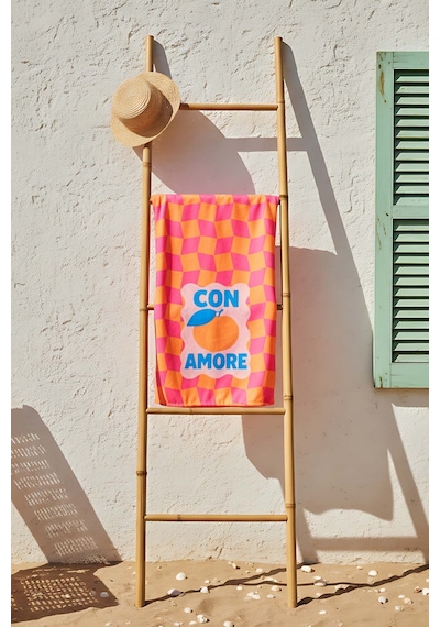 Con Amore Çizgili Plaj Havlusu 70x150 Cm Pembe