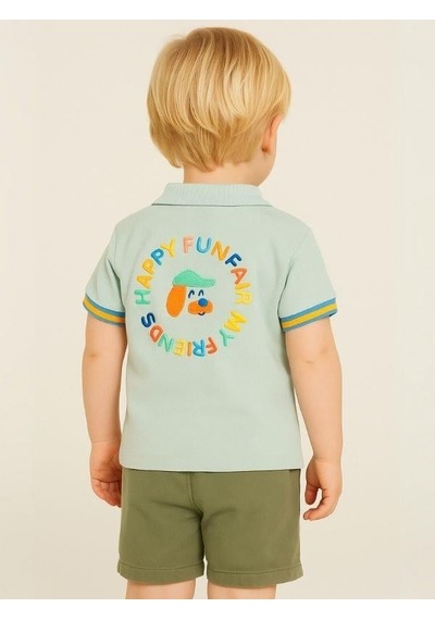 Zekids Erkek Bebek Yakalı Renkli Düğmeli T-shirt-15694 Mint