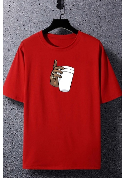 Unisex Tupac Coffee Baskılı T-shirt Kırmızı