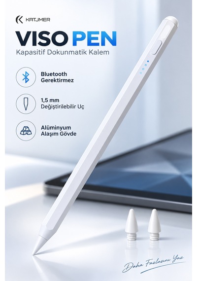 Viso Pen Stpvs-001 Kapasitif Dokunmatik Kalem, Tablet Ve Telefon Uyumlu, Usb-c Şarjlı, 2 Yedek Uçlu Beyaz