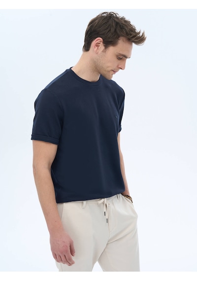 Kip Lacivert Düz Bisiklet Yaka T-shirt Çok Renkli