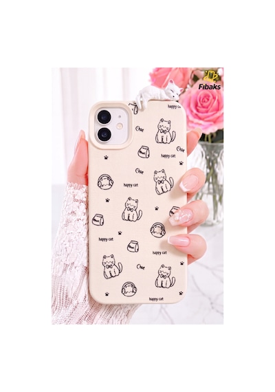 Fibaks iPhone 11 Uyumlu Kılıf 3d Uyuyan Kedi Figürlü Happy Cat Desenli Darbe Emici Esnek Silikon
