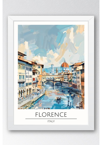 Floransa Duvar Tablosu İtalya Florence Temalı Modern Salon Dekoru, Şehir Manzaralı Çerçeveli Tablo Beyaz Floransa Duvar Tablosu İtalya Florence Temalı Modern Salon Dekoru, Şehir Manzaralı Çerçeveli Tablo Beyaz