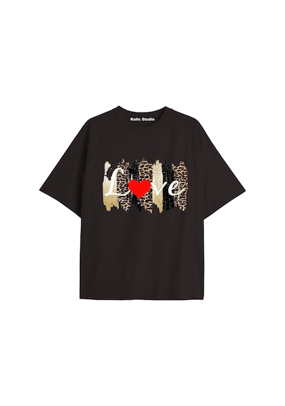 Kalic Studio Y2k Vintage Leopar Baskılı Siyah T-shirt Kod 171 Siyah-171