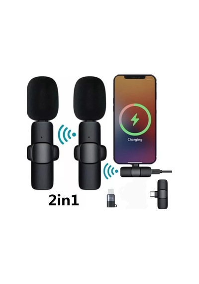 2 In 1 Iphone Ve Type C Uyumlu Ikili Kablosuz Yaka Mikrofonu K9 Lightnıng Youtube Facebook Tiktok