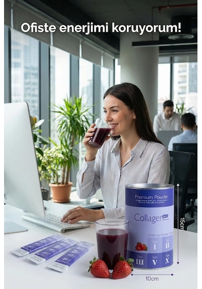 Collagen Forte Çilek Aromalı 1000 Mg Tip 1-2-3-5-10 Toz Kolajen 30 Şase