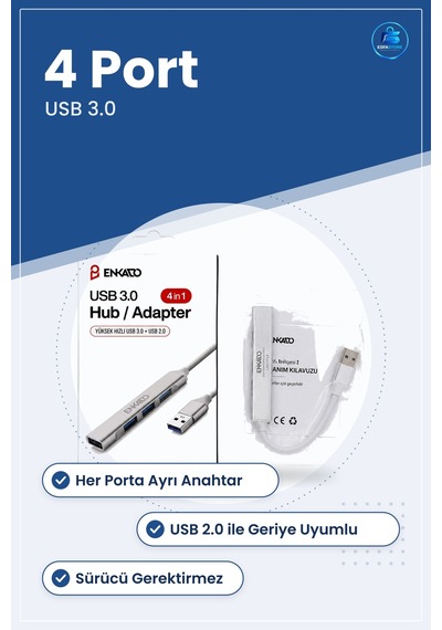Hub Çoklayıcı 4 Port Usb 3.0 Anahtarlı 5 Gbps Geriye Uyumlu Dizüs