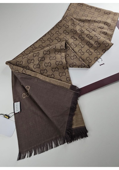 Miorel Scarfs İnce Kumaş G Desen Pamuklu Şal Yün İpek Şal 4 Mevsim Çift Taraflı Açık Kahve