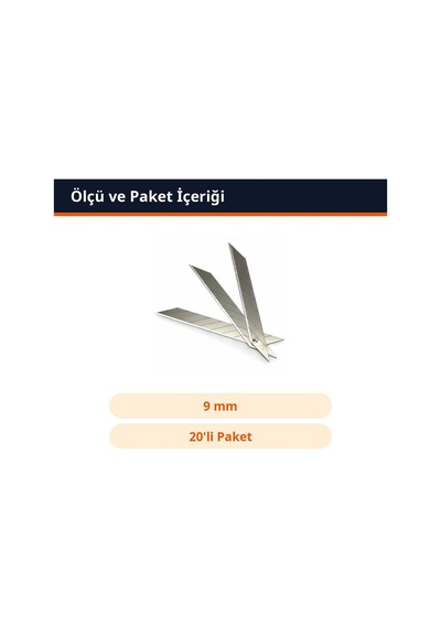 Trobus Maket Bıçağı Yedek Ucu Çelik Falçata 9 Mm 30 Derece Küçük 20'li