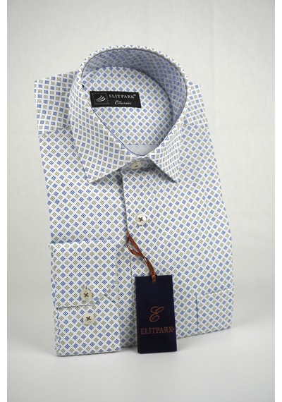 Elitpark Green Point Pattern Pamuklu Cepli Klasik Fit Premium Erkek Gömlek Yeşil Koyu Mavi Nokta Desen