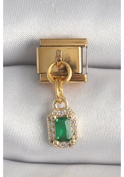 Buğz 316l Çelik Gold Renk Sallantı Kare Yeşil Zirkon Taşlı Nomination Charm Diğer