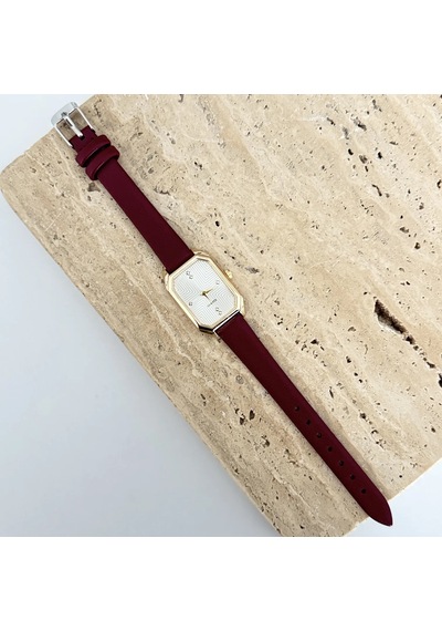 Savior Collection Zelinda Gold Sarı Saat Bordo Deri Kordon