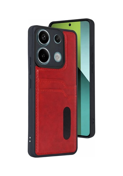Xiaomi Redmi 15c 4g Uyumlu Sara Kartvizitli Deri Kılıf - Kırmızı