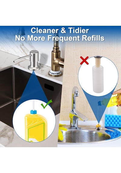 Güncelçarşı Paslanmaz Çelik Sıvı Sabunluk Pompası Lavabo Tezgah Altı Mutfak Lavaboları Banyo Tezgahlar Fırçalanmış Nikel