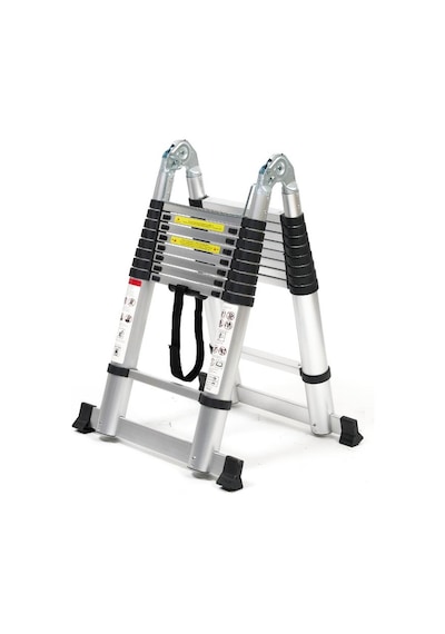 Cardilife 280 Cm+280 Cm -9+9 Basamaklı Alüminyum Teleskopik Merdiven - A Tipi Açılır Uzayan Merdiven 9+9 Basamaklı