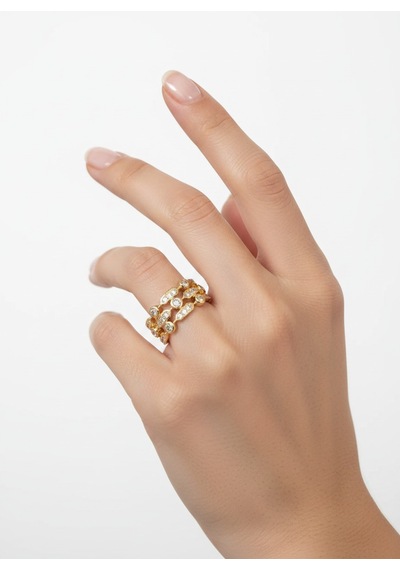 Valmont Accessories Kadın Gold Renk Beyaz Taşlı Çok Sıralı Geometrik Yüzük