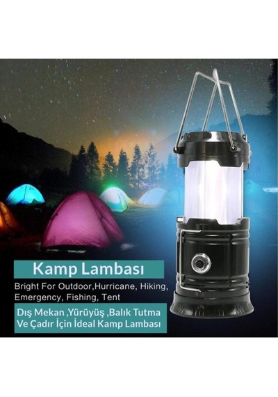 Calido Kamp Feneri Şarj Edilebilir Usb Li Ve Güneş Enerjili Işıldak Siyah - Gri