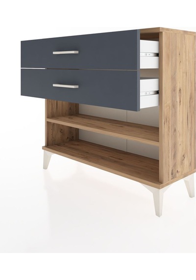 Arges Şifonyer Tek Raflı 2 Çekmeceli 88x30x80 Çam-antrasit Atlas Çam