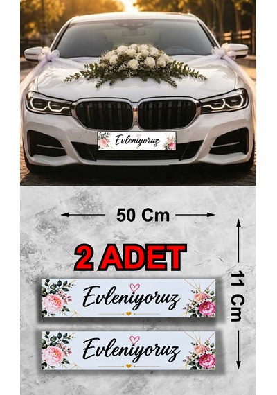 Evleniyoruz Yazılı Renkli Gelin Arabası Plakalığı - Gelin Arabası Düğün - Düğün Araç Süsü 2 Adet - 00361 Çok  Renkli