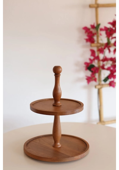2 Katlı 21/25 Cm Ahşap Kek Pasta Sunumluk Standı