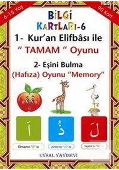Bilgi Kartları 6 / Kur'An Elifbası ile Tamam Oyunu 90 Kart ...
