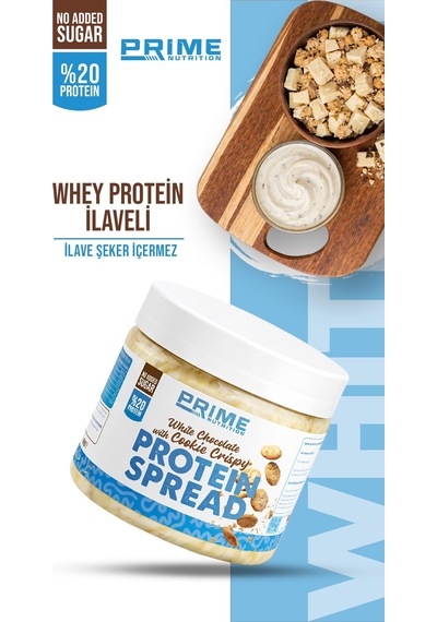 Prime Nutrition White Chocolate & Cookie Crispy Protein Spread 350 Gram Beyaz Çikolatalı & Kurabiye Parçacıklı Proteinli Krema