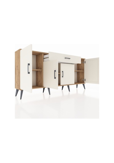 Arges Konsol 3 Raflı Tek Çekmeceli 4 Kapaklı 176x30x83 Çam-aytaşı/aytaşı Beyaz