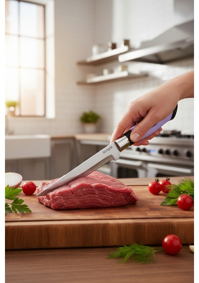 Chefline 5 Parça Lila Mutfak Bıçak Seti + Meyve Bıçağı Hediyeli Paslanmaz Çelik Lila