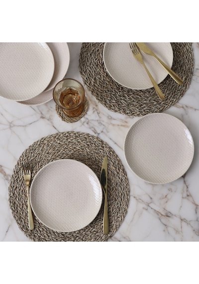 Keramika Kumlu Krem Rölyefli Pasta Tabağı 21 Cm 6 Adet Q32