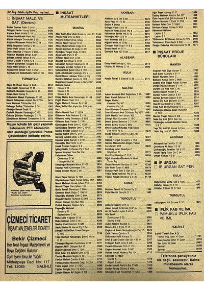 Manisa 1987 Meslek Reklam İlanı Efemera S-51