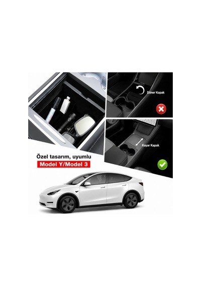 Tesery Tesla Model 3 & Y Siyah Kadife Konsol Düzenleyici Tsl-0274a Saklama Kutusu