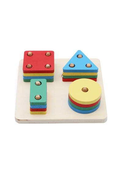Hamaha Wooden Toys Doğal Ahşap Kare 4'lü Geometrik Şekiller