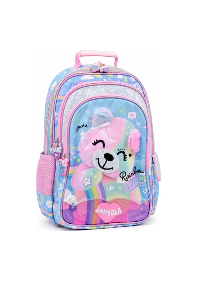 Okul Sırt Çantası Pembe Cute Cat Bear 3 Bölmeli Ortopedik Matara Cepli 42x27x18cm Çok Renkli