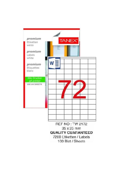 Bilgisayar Etiketi Tw-2172 35x23 Mm 100 Lü Lazer Etiket 1 Paket Tanex Davetiye Kargo Koli Kutu Etiketi 1 Adet