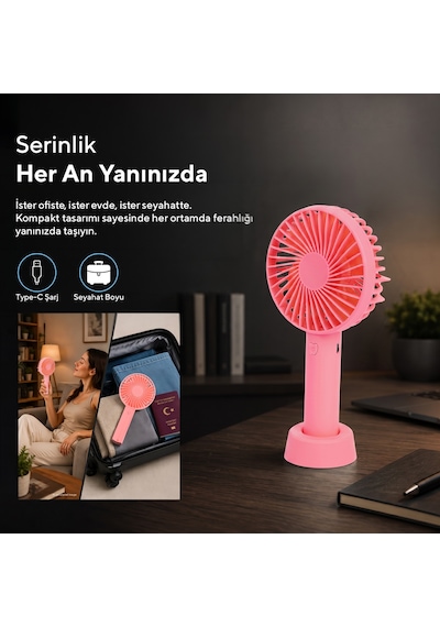Kumtel Şarj Edilebilir Mini El Vantilatörü Type-c Şarjlı 3 Kademeli 400 Mah Hff-03c